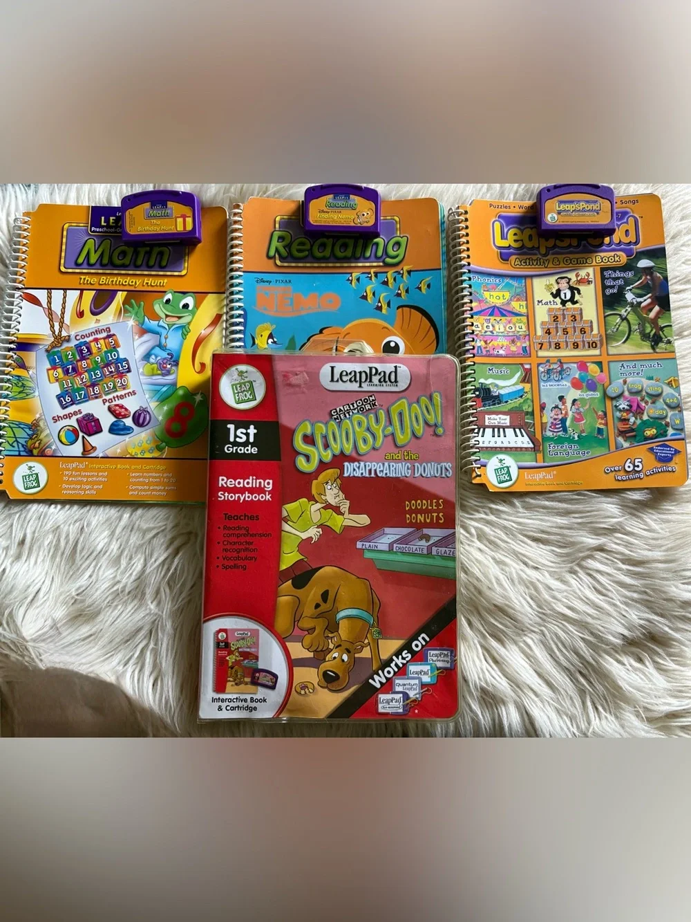 4 Original Leap Frog LeapPad Learning System Book & Cartridge Sets Reading Math
